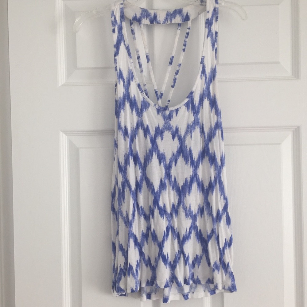 Forever 21 Tank Top Crisscross Back Blue & White M